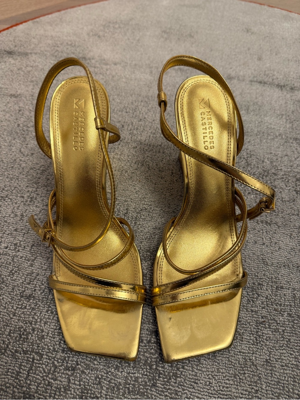 MERCEDES CASTILLO Metallic Gold Strappy Slingback Heels